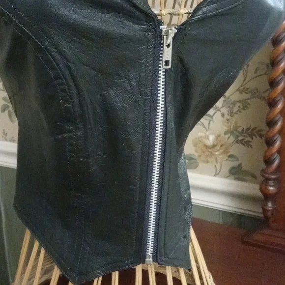 HOT LEATHERS XXS Genuine Black Leather Halter Top Motorcycle Vest - Picture 7 of 13